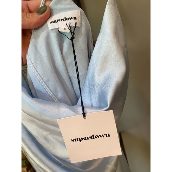 Superdown Billie Drape Midi Dress Dusty Blue Women's Size Small - Picture 9 of 9